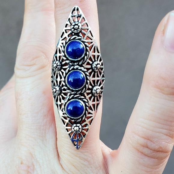New Lapis Lazuli Silver Statement Ring. - Picture 15 of 16